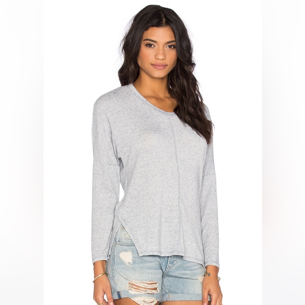 Stateside Linen Sweater Long Sleeve Crew Neck Top Dusty Blue Small